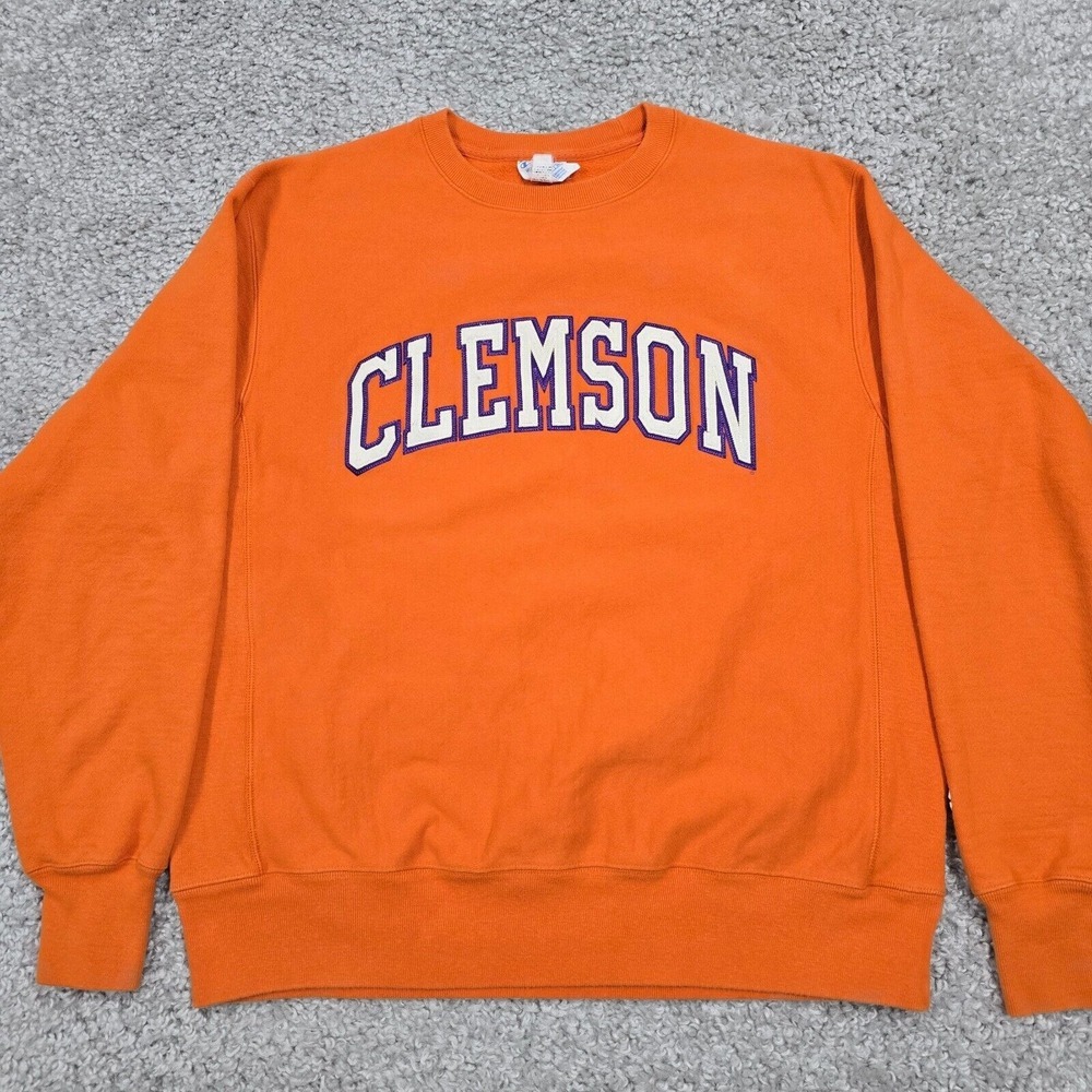 Champion Reverse Weave Mens‎ Clemson Crewneck Sweatshirt Size L Orange